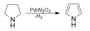 Reaction of industrial synthesis of pyrrole from pyrrolidine.