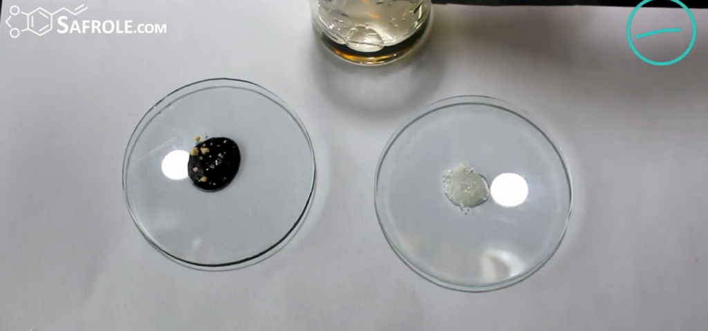 MDA hydrochloride, ephedrine hydrochloride samples on watch glasses. 