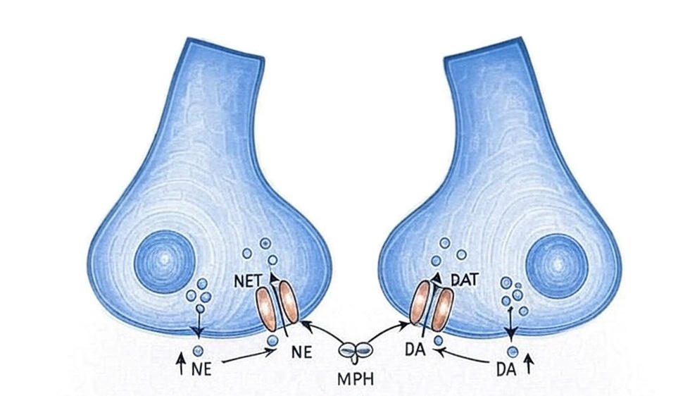 Figure 2 Mechanism of action of Metgilphenidat. Methylphenidate vs Ritalin