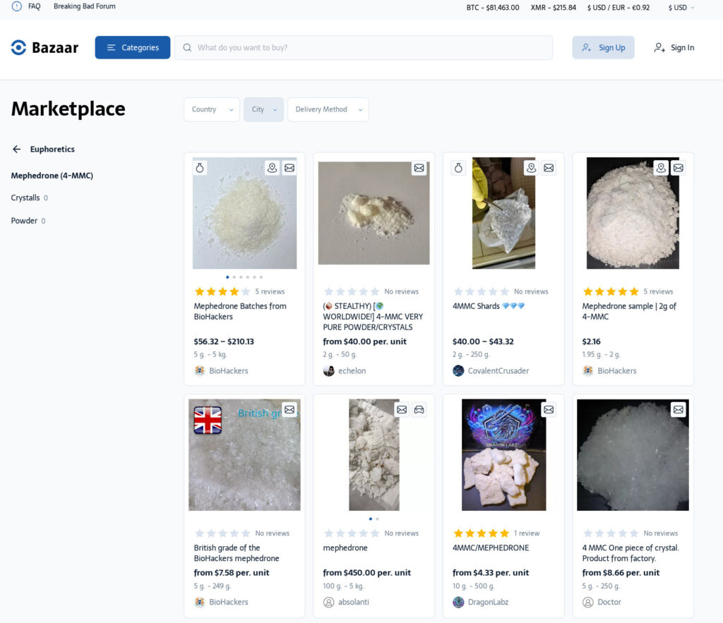 Typical DarkNet Market Page for Buying Mephedrone