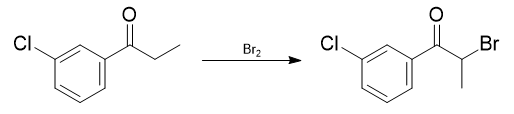 Synthesis of 2-bromo-1-(3-chlorophenyl)propan-1-one from 1-(3-chlorophenyl)-1-propanone.