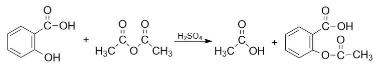
Obtaining acetylsalicylic acid and acetic acid from salicylic acid and acetic anhydride.