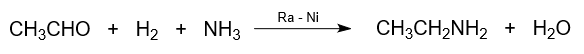 Preparation of ethylamine and water from acetamide and hydrogen.