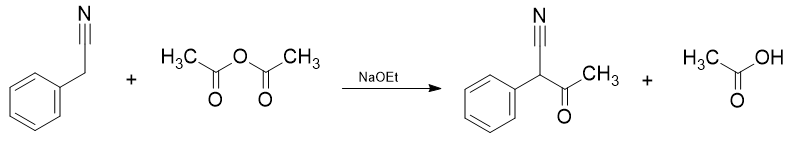 Synthesis of phenylacetoacetonitrile with acetic acid from benzyl cyanide and acetic anhydride