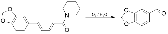 Synthesis piperonal from piperine by ozonolysis.