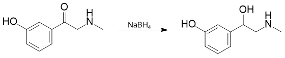 Synthesis of phenylephrine from 1-(3-Hydroxyphenyl)-2-(methylamino)ethanone.