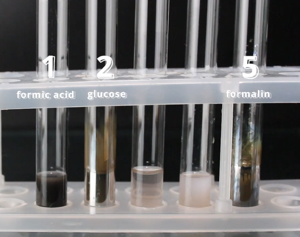 Tollens' test is shown positive reaction in tubes 1, 2 and 5