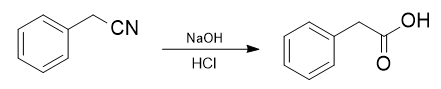 Synthesis of phenylacetic acid from benzyl cyanide.