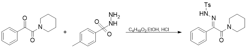 Obtaining tosylhydrazone from 1-phenyl-2-(piperidin-1-yl)ethane-1,2-dione and p-toluenesulfonhydrazide.