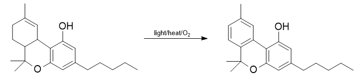 Synthesis of cannabinol from tetrahydrocannabinol