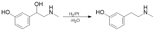 Synthesis of (3-[2-(methylamino)ethyl]phenol) from phenylephrine with H2/Pt.

