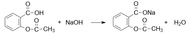 Preparation of sodium acetylsalicylate and water from acetylsalicylic acid and sodium hydroxide.