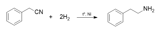 Obtaining 2-phenylethylamine from benzyl cyanide and hydrogen.