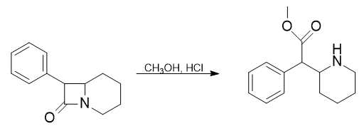 Synthesis of methylphenidate from B-lactam.