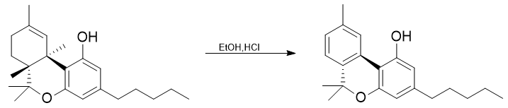 Isomerization of D9-tetrahydrocannabinol to D8-tetrahydrocannabinol